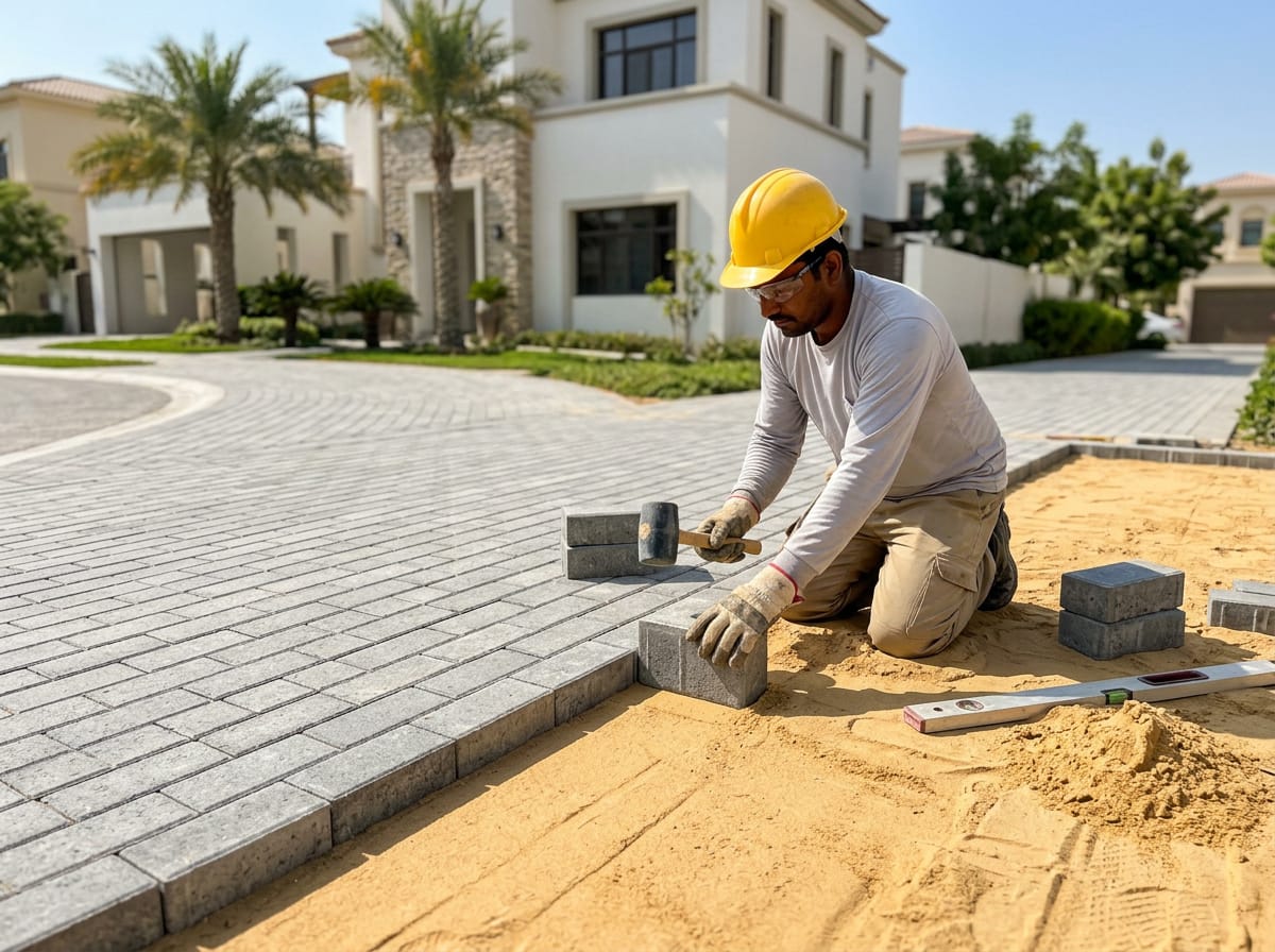 Spanex team delivering interlock laying & hardscaping on a project in Dubai